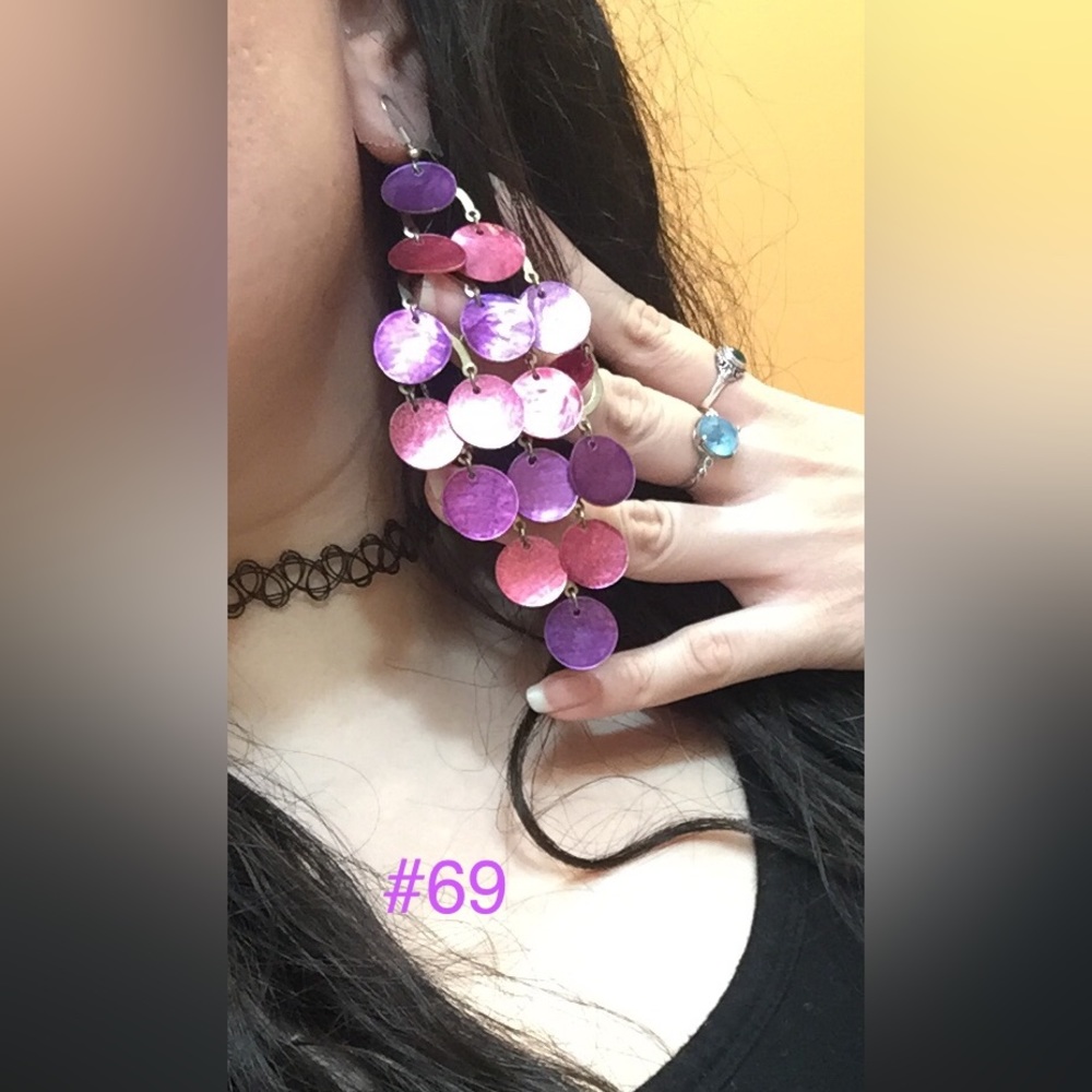 Pretty dangling Pink & purple Shell circles hook earrings large NEW handmade